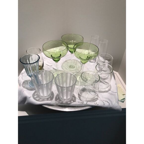 Mixed set of 12 Barware Glasses: Fostoria, Dragon Ware, Nest, Vintage Libbey, - Picture 1 of 6